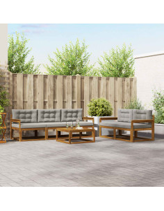 Set di divani da esterno 6 pcs Grigio Naturale e Chiaro