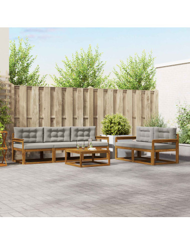 Set di divani da esterno 6 pcs Grigio Naturale e Chiaro