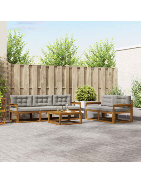 Set di divani da esterno 6 pcs Grigio Naturale e Chiaro
