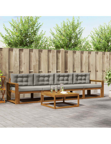 Set di divani da esterno 5 pcs Grigio Naturale e Chiaro