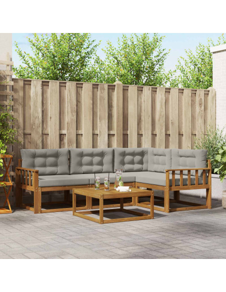Set di divani da esterno 5 pcs Grigio Naturale e Chiaro