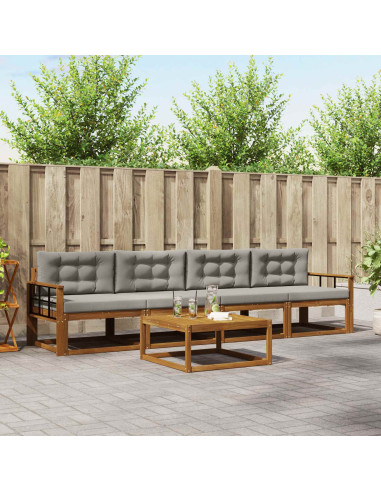 Set di divani da esterno 5 pcs Grigio Naturale e Chiaro