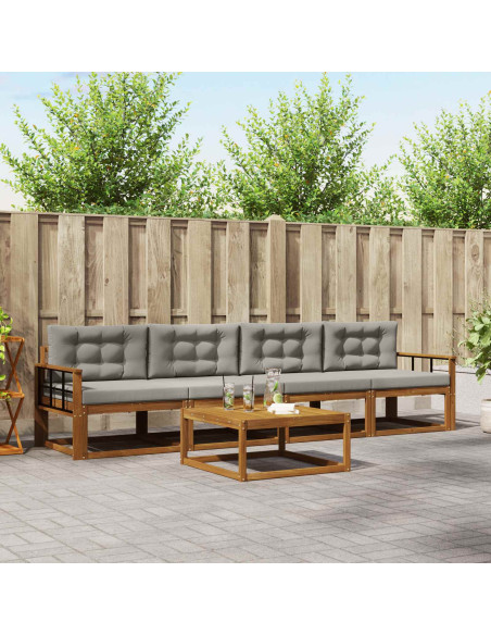 Set di divani da esterno 5 pcs Grigio Naturale e Chiaro