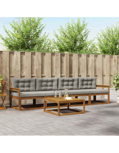 Set di divani da esterno 5 pcs Grigio Naturale e Chiaro