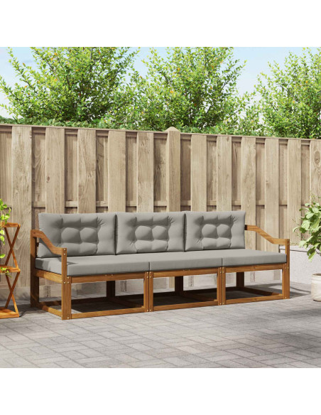 Set di divani da esterno 3 pcs Grigio Naturale e Chiaro