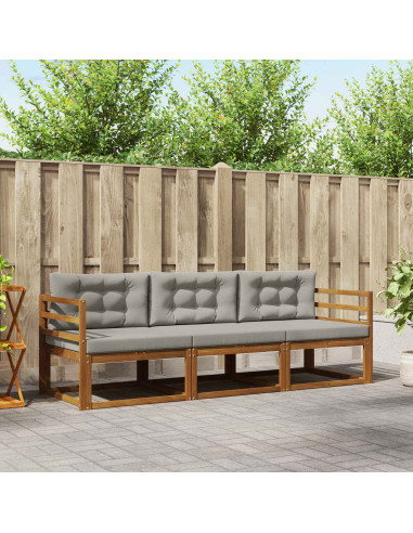 Set di divani da esterno 3 pcs Grigio Naturale e Chiaro