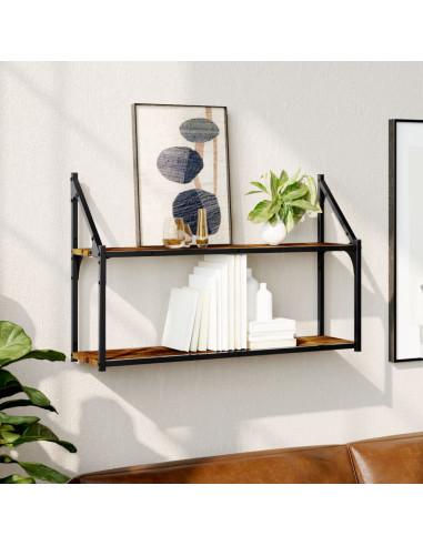 Scaffale a Parete 2 Ripiani Rovere Fumo 80x21x51 cm Multistrato