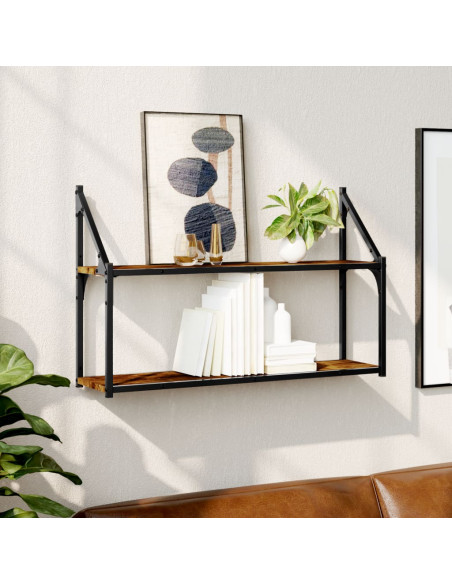 Scaffale a Parete 2 Ripiani Rovere Fumo 80x21x51 cm Multistrato