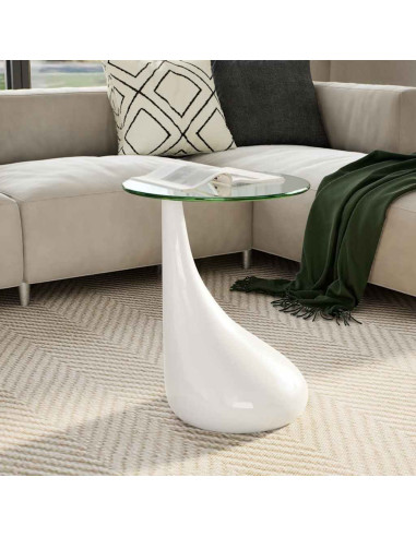 Tavolino da Salotto con Ripiano Ovale in Vetro Bianco Lucido