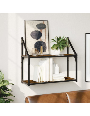 Scaffale a Parete 2 Ripiani Rovere Fumo 60x21x51 cm Multistrato