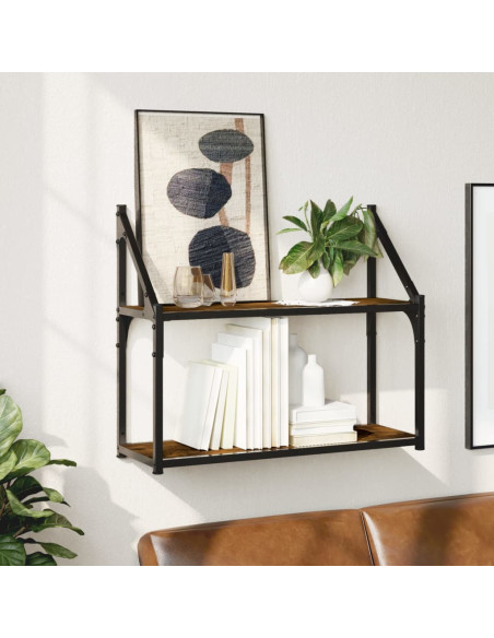 Scaffale a Parete 2 Ripiani Rovere Fumo 60x21x51 cm Multistrato