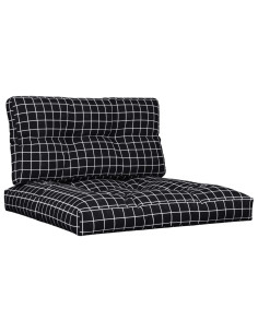 Cuscini per Pallet 2 pz Neri Motivo a Quadri Tessuto 2