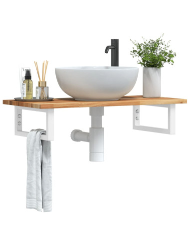 Ripiano a Parete per Lavabo in Acciaio e Massello di Acacia