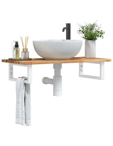 Ripiano a Parete per Lavabo in Acciaio e Massello di Acacia