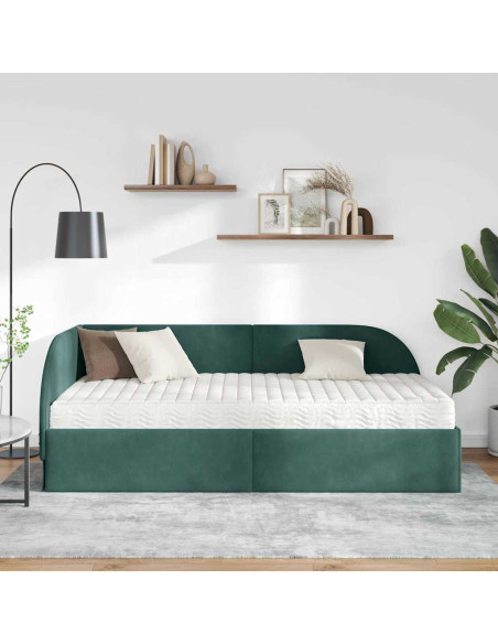 Struttura Letto Angolare con Materasso 2 pcs Verde Velluto