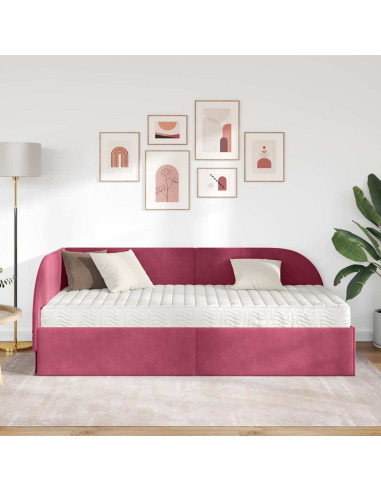 Struttura Letto Angolare con Materasso 2 pcs Rosso Velluto