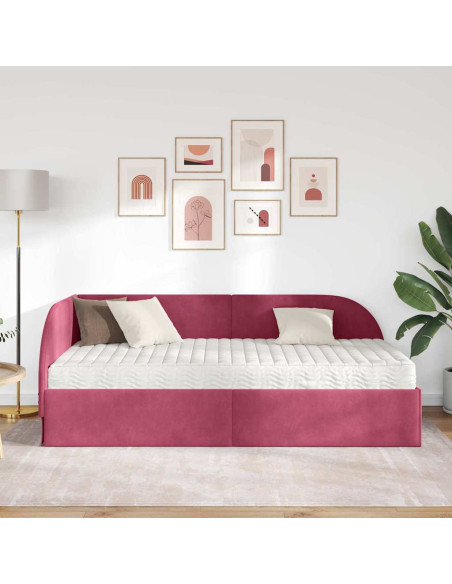 Struttura Letto Angolare con Materasso 2 pcs Rosso Velluto