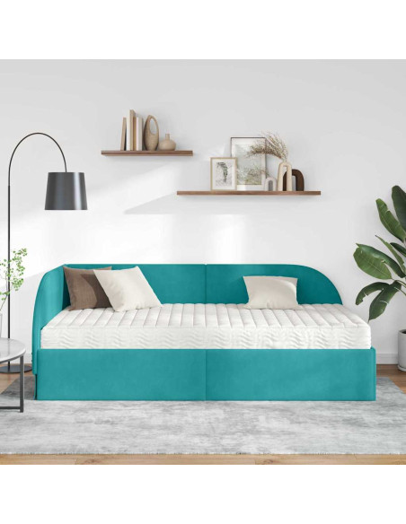 Struttura Letto Angolare con Materasso 2 pcs Turchese Velluto