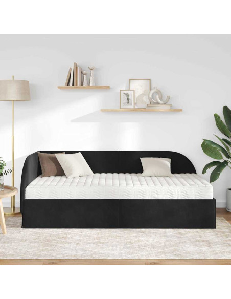 Struttura Letto Angolare con Materasso 2 pcs Nero Velluto
