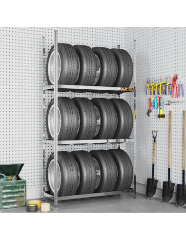 Portapneumatici a 3 Livelli Argento 110x40x200 cm in Acciaio