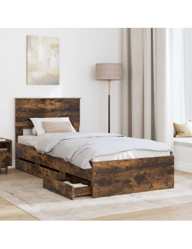 Struttura del letto con cassetto Rovere fumé 90 x 190 cm