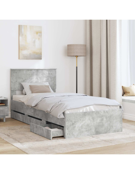 Struttura del letto con cassetto Grigio cemento 75 x 190 cm