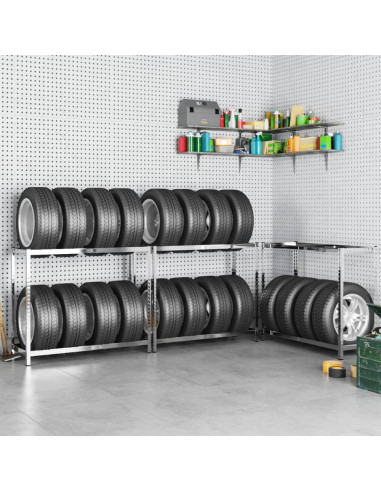 Portapneumatici a 2 Livelli 3pz Argento 110x40x110cm in Acciaio