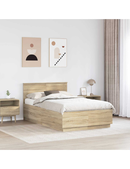 Struttura del letto con testiera Rovere Sonoma 135 x 190 cm