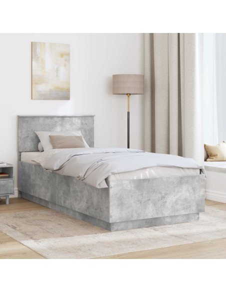 Struttura del letto con testiera Grigio cemento 90 x 190 cm