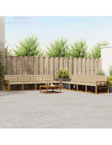 Set di divani da esterno con cuscino 9 pcs Naturale e Beige