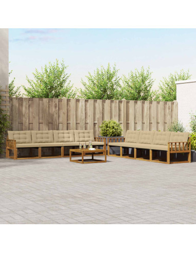 Set di divani da esterno con cuscino 9 pcs Naturale e Beige