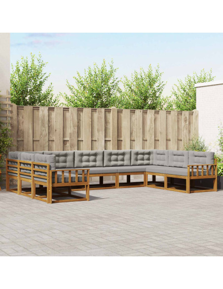 Set di divani da esterno 9 pcs Grigio Naturale e Chiaro