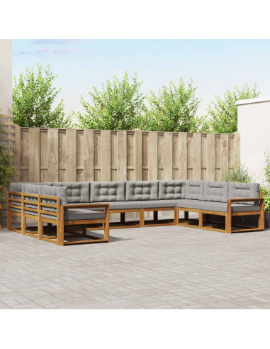 Set di divani da esterno 9 pcs Grigio Naturale e Chiaro