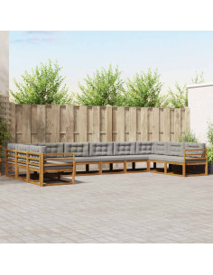 Set di divani da esterno 10 pcs Grigio Naturale e Chiaro