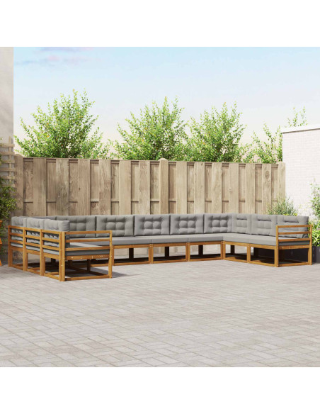 Set di divani da esterno 10 pcs Grigio Naturale e Chiaro