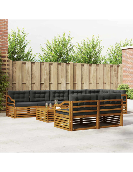 Set di divani da esterno con cuscino 9 pcs Naturale e Antracite