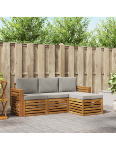 Set di divani da esterno 4 pcs Grigio Naturale e Chiaro