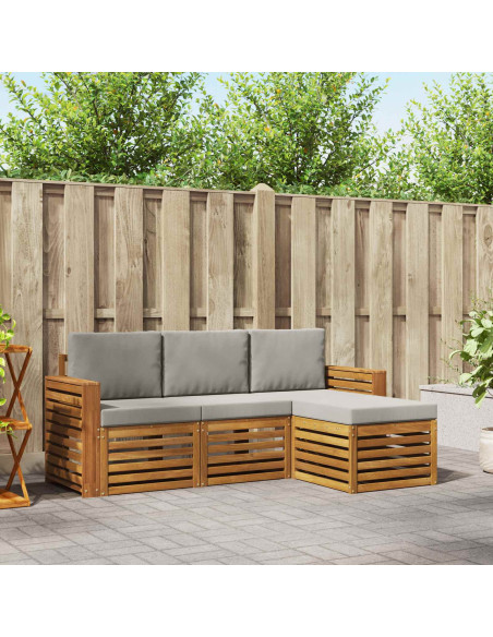 Set di divani da esterno 4 pcs Grigio Naturale e Chiaro