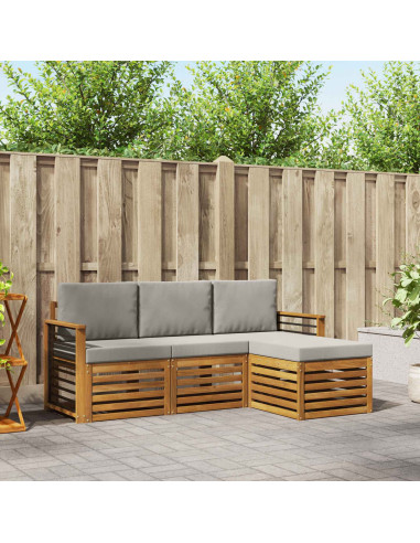 Set di divani da esterno 4 pcs Grigio Naturale e Chiaro