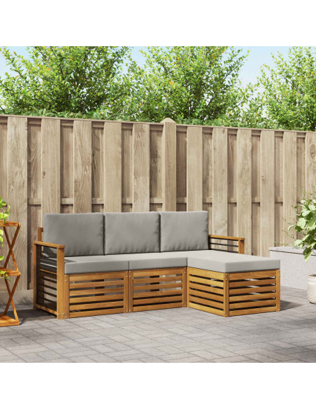 Set di divani da esterno 4 pcs Grigio Naturale e Chiaro