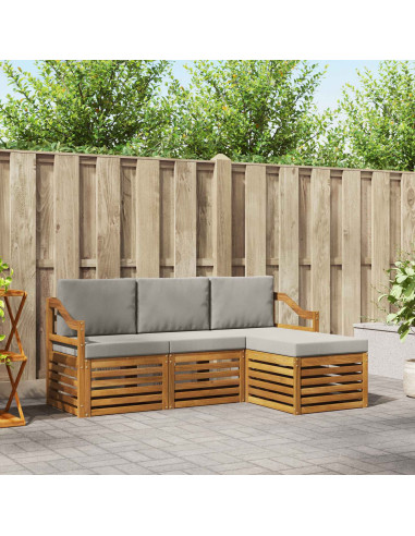 Set di divani da esterno 4 pcs Grigio Naturale e Chiaro