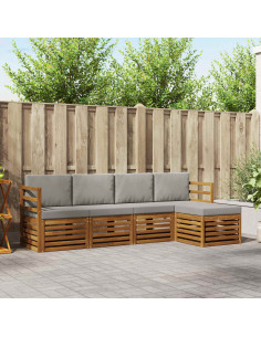 Set divani con cuscino 5 pcs Grigio Naturale e Chiaro