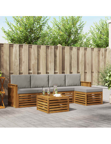 Set di divani da esterno 6 pcs Grigio Naturale e Chiaro