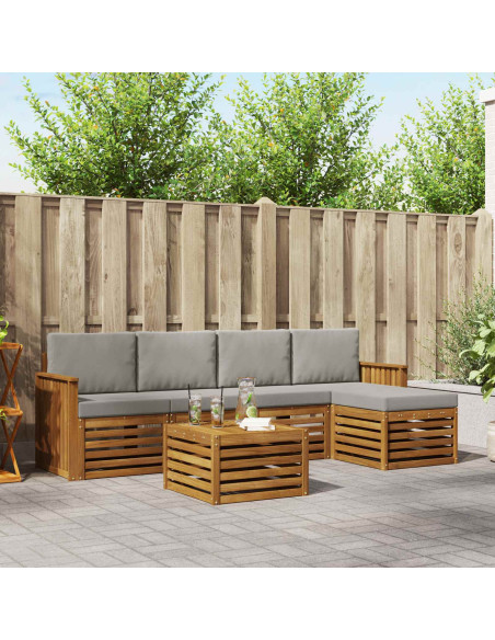 Set di divani da esterno 6 pcs Grigio Naturale e Chiaro