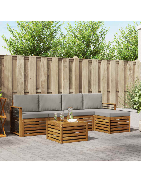 Set di divani da esterno 6 pcs Grigio Naturale e Chiaro