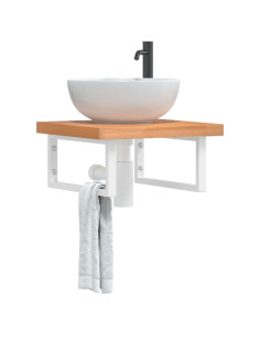 Ripiano a Parete per Lavabo in Acciaio e Massello di Faggio