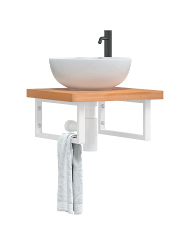 Ripiano a Parete per Lavabo in Acciaio e Massello di Faggio