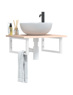 Ripiano a Parete per Lavabo in Acciaio e Massello di Rovere