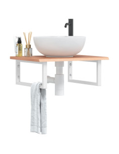 Ripiano a Parete per Lavabo in Acciaio e Massello di Rovere