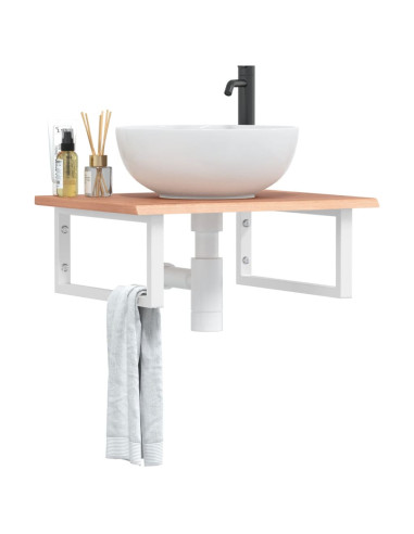 Ripiano a Parete per Lavabo in Acciaio e Massello di Rovere